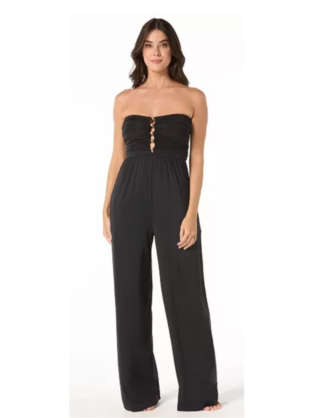 NWT Carmen Marc Valvo Womens Strapless Cover up Jumpsuit Black Size M $186 [jb]